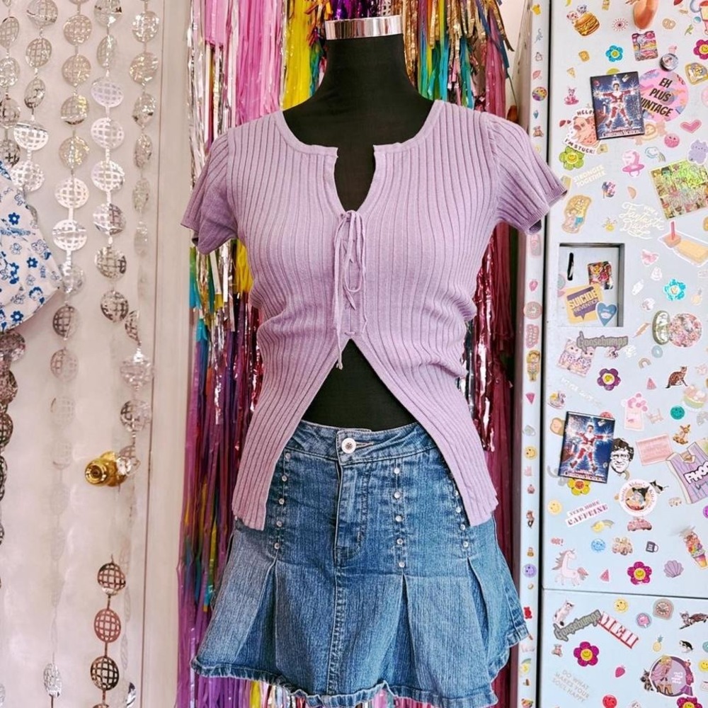 Vintage 90s y2k deadstock zero effort Lilac purple ribbed knit top